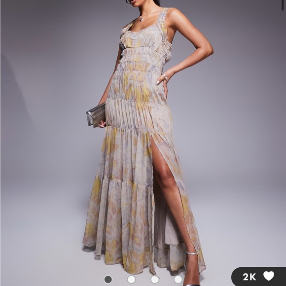 ASOS DESIGN shirred tiered ruffle trim maxi dress in floral print - Picture 1 of 9